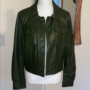 DKNY Dark Green Vegan Leather Jacket for Women